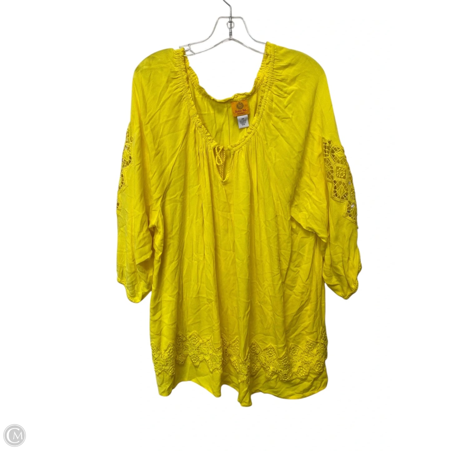 Top 3/4 Sleeve By Ruby Rd In Yellow, Size: 2x