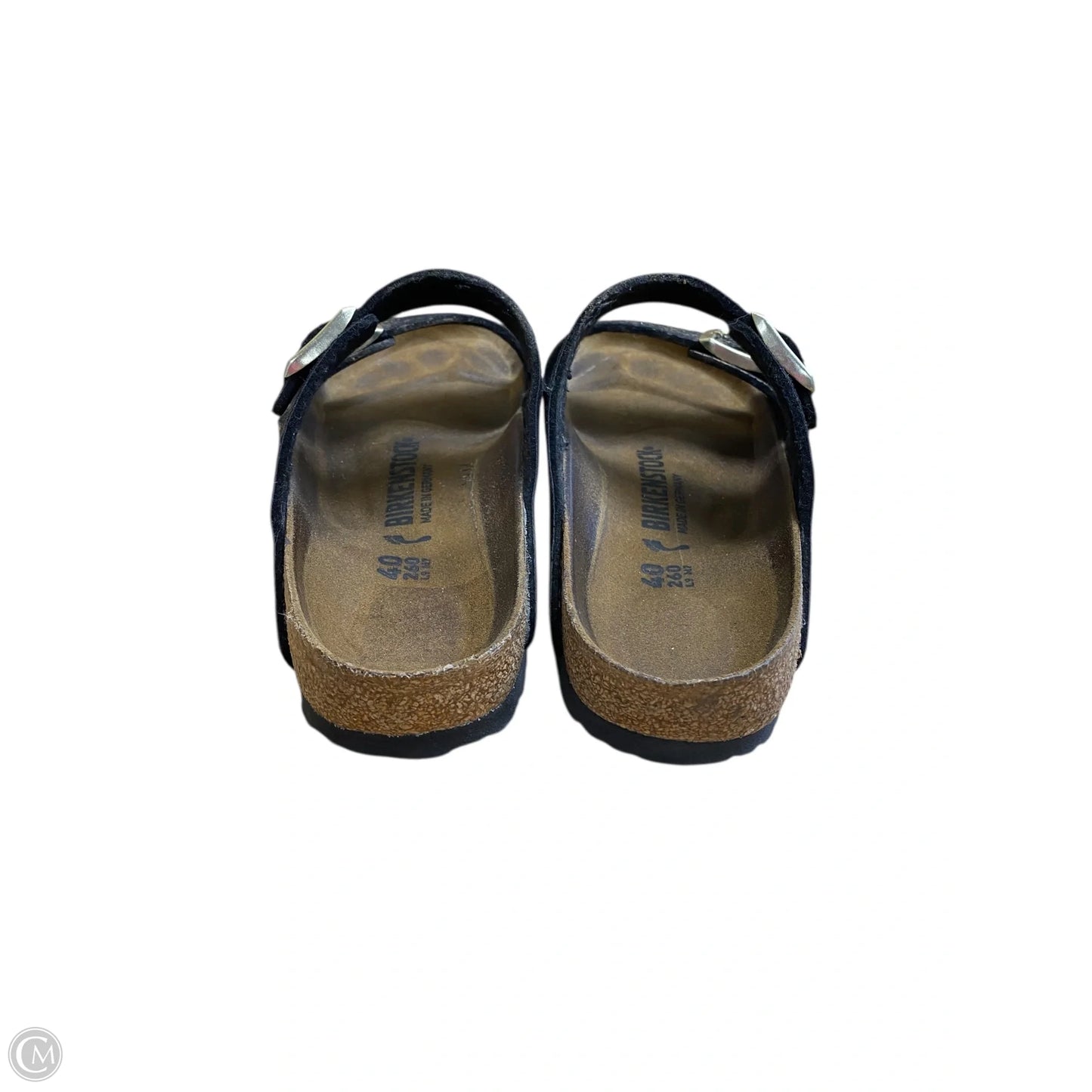Sandals Flats By Birkenstock In Black & Gold, Size: 9