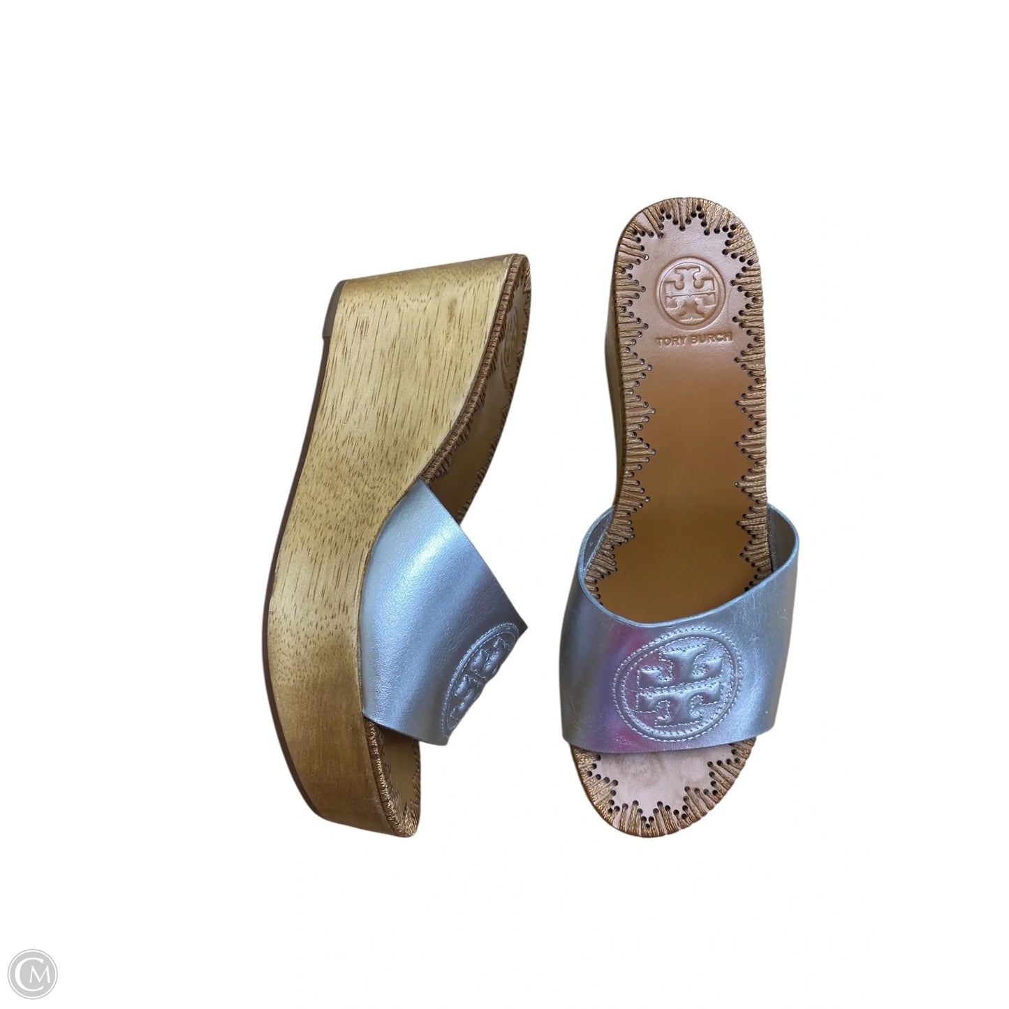 Sandals Designer By Tory Burch In Silver & Tan, Size: 6
