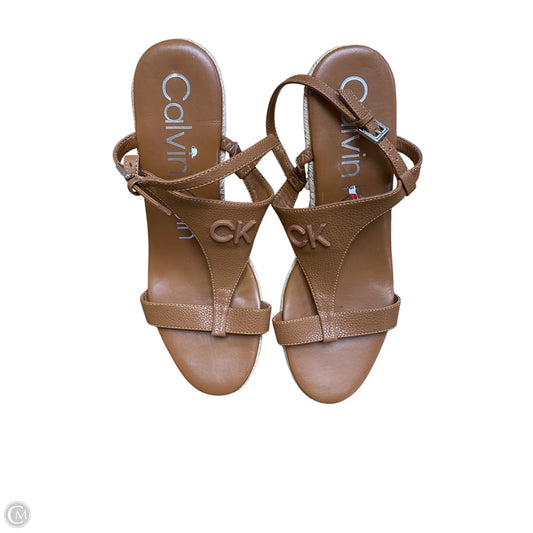 Sandals Heels Wedge By Calvin Klein In Brown, Size: 10