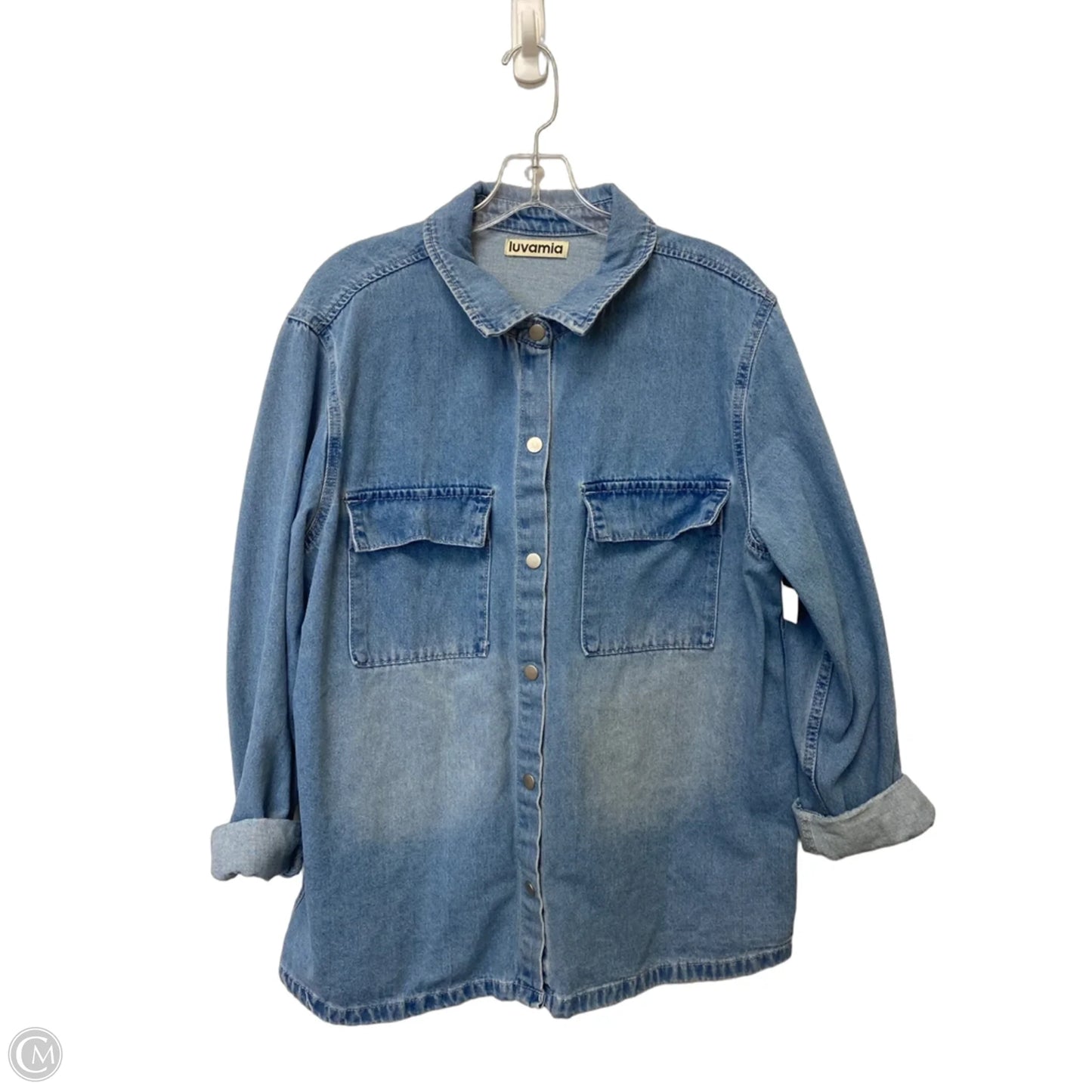Jacket Shirt By Clothes Mentor In Blue Denim, Size: Xl