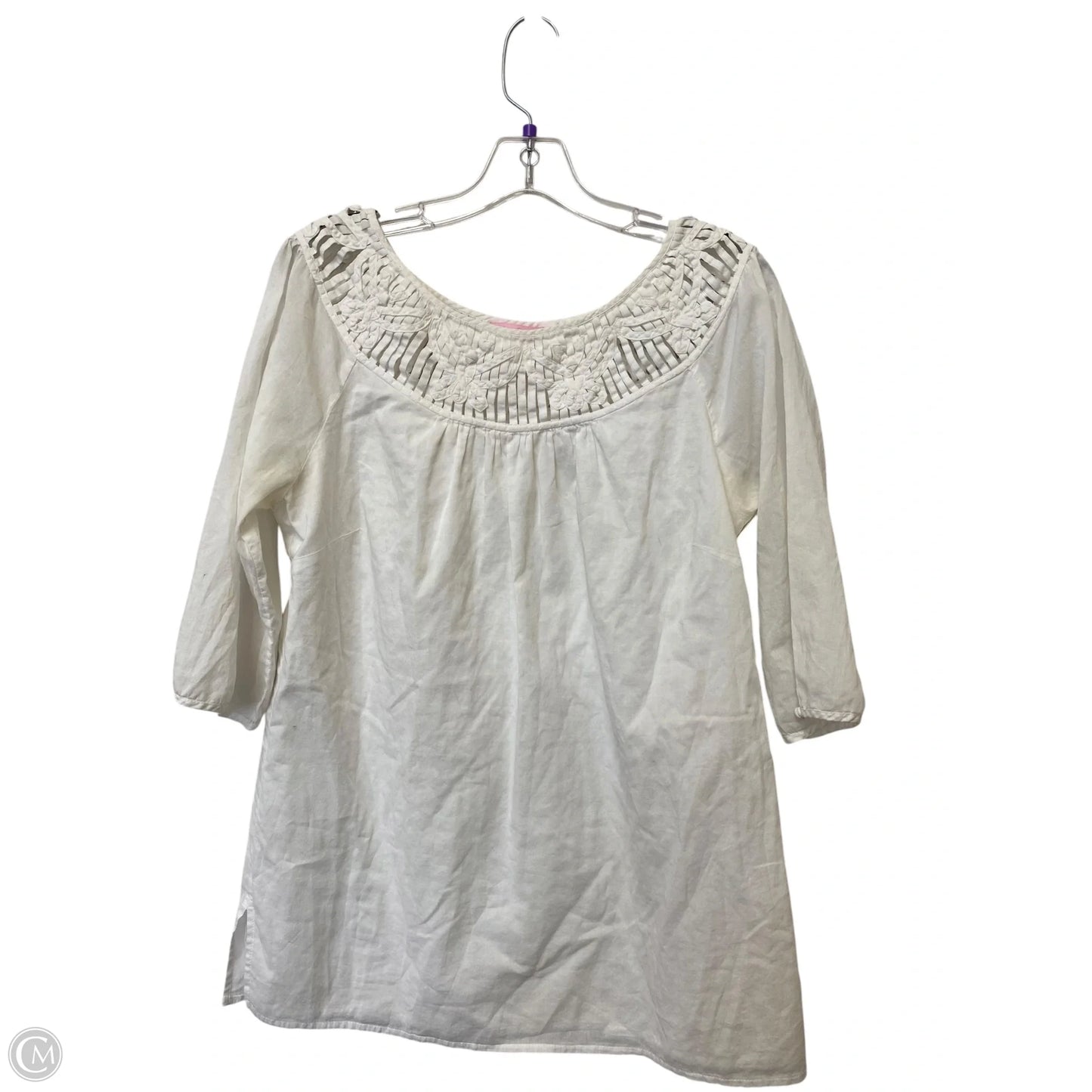 Top 3/4 Sleeve Designer By Lilly Pulitzer In White, Size: L