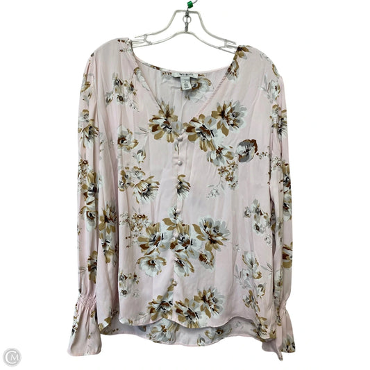 Top Long Sleeve By White House Black Market In Floral Print, Size: L