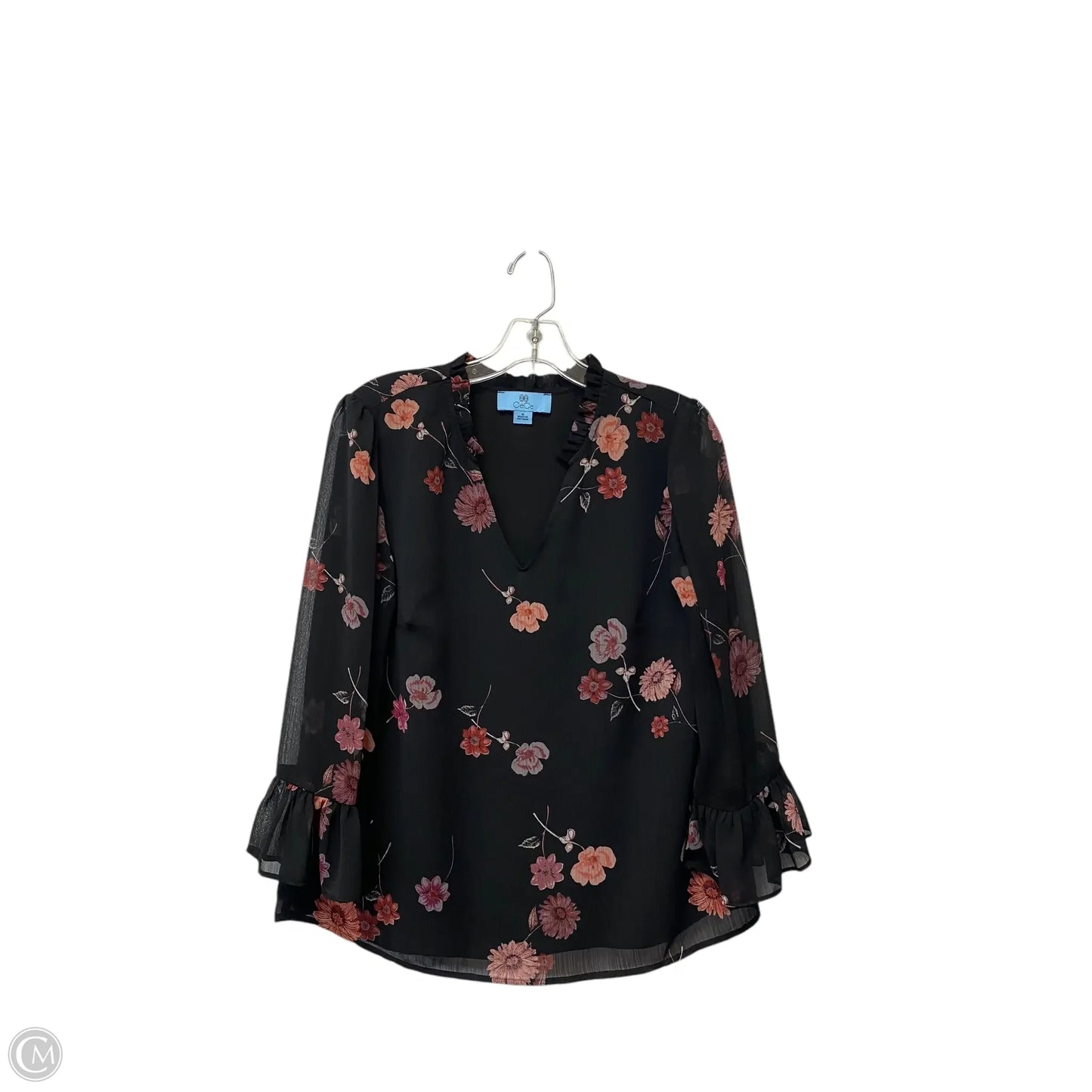 Blouse Long Sleeve By Cece In Black & Blue, Size: M