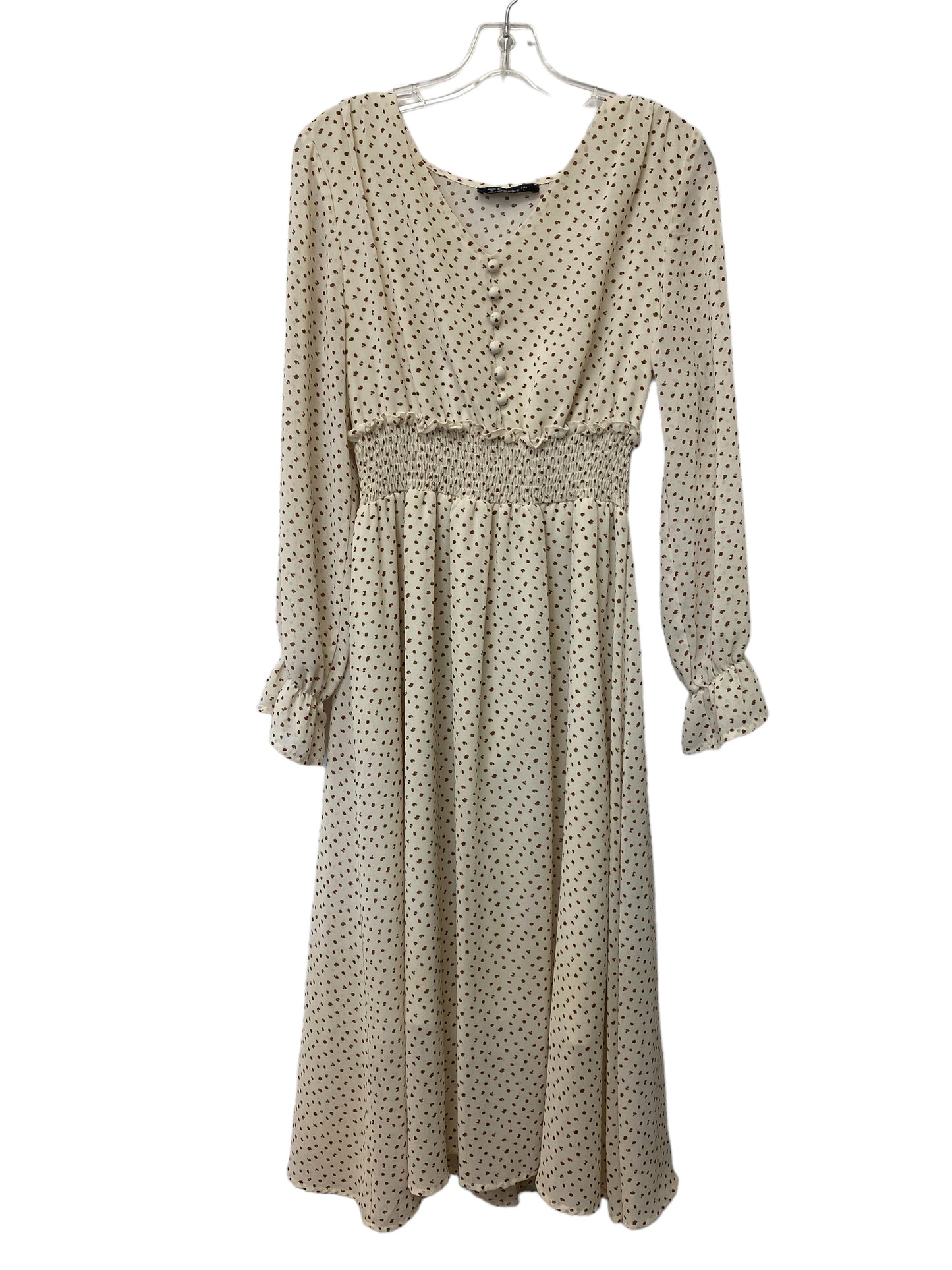 Cream Dress Casual Midi Clothes Mentor, Size L