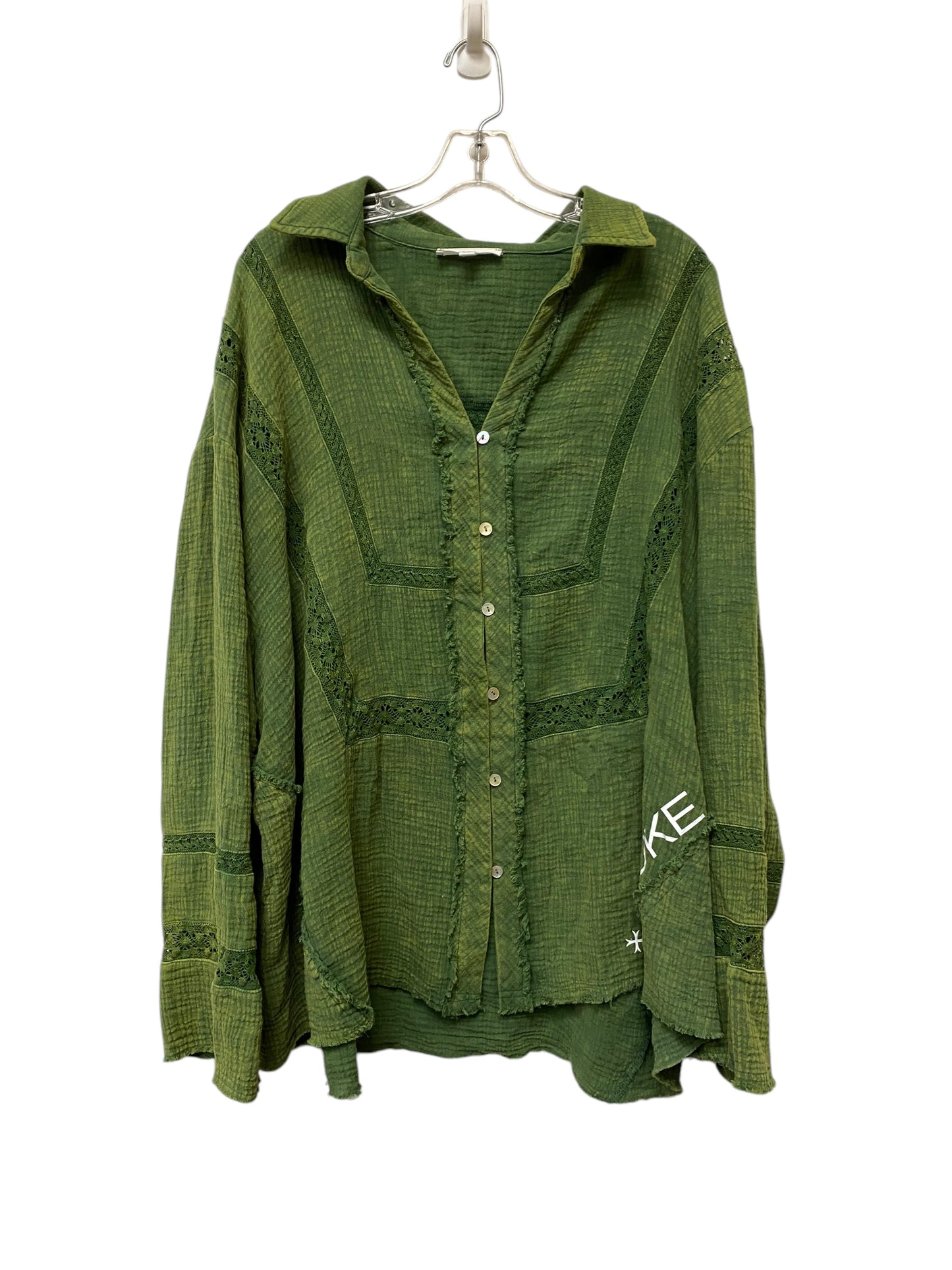 Jacket Shirt By Clothes Mentor In Green, Size: L