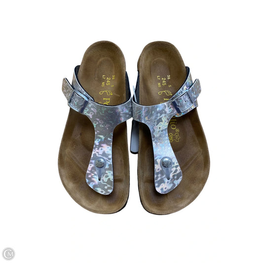 Sandals Flats By Birkenstock In Silver, Size: 7
