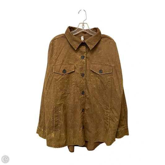 Jacket Shirt By Zenana In Brown, Size: Xl