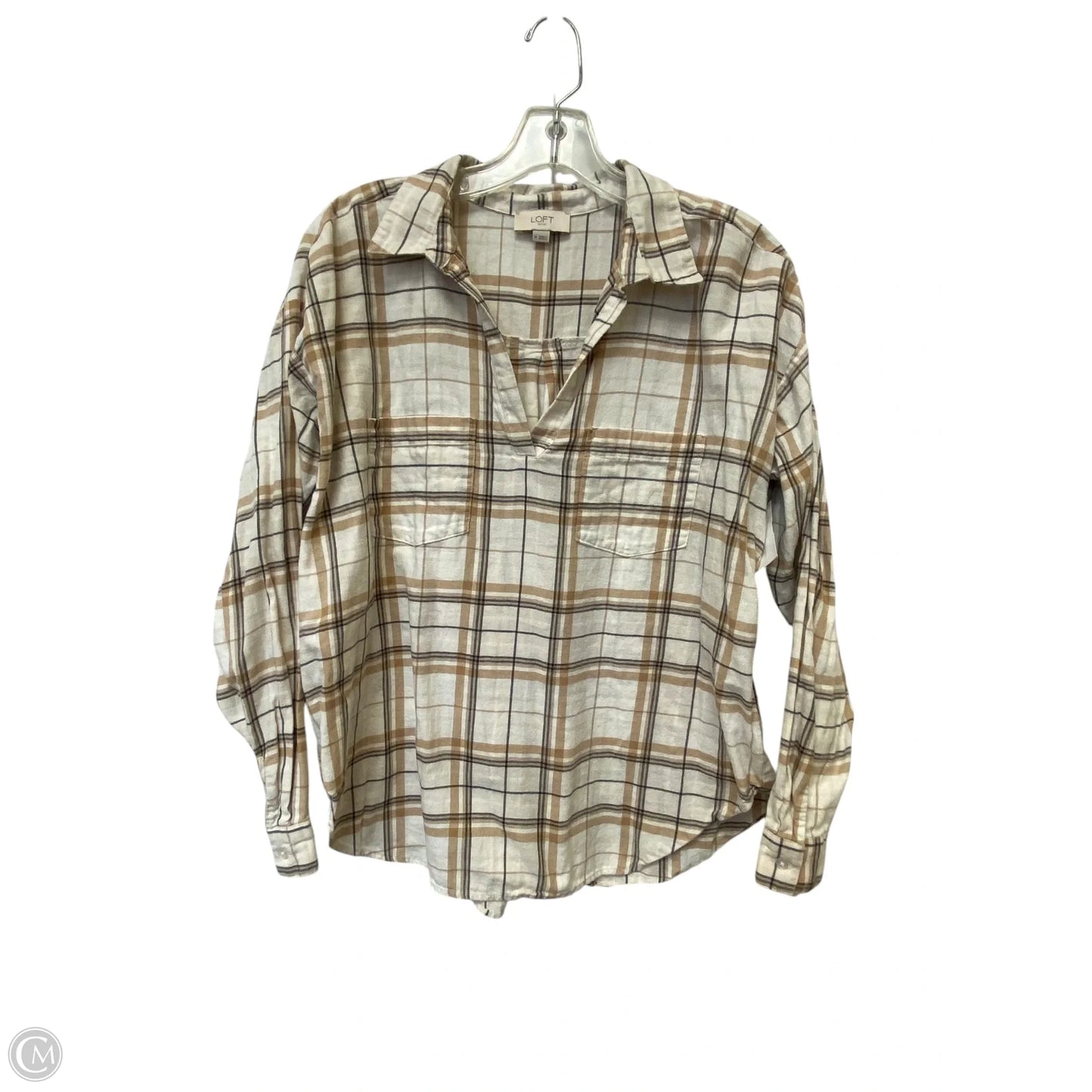 Top Long Sleeve Basic By Loft In Plaid Pattern, Size: M