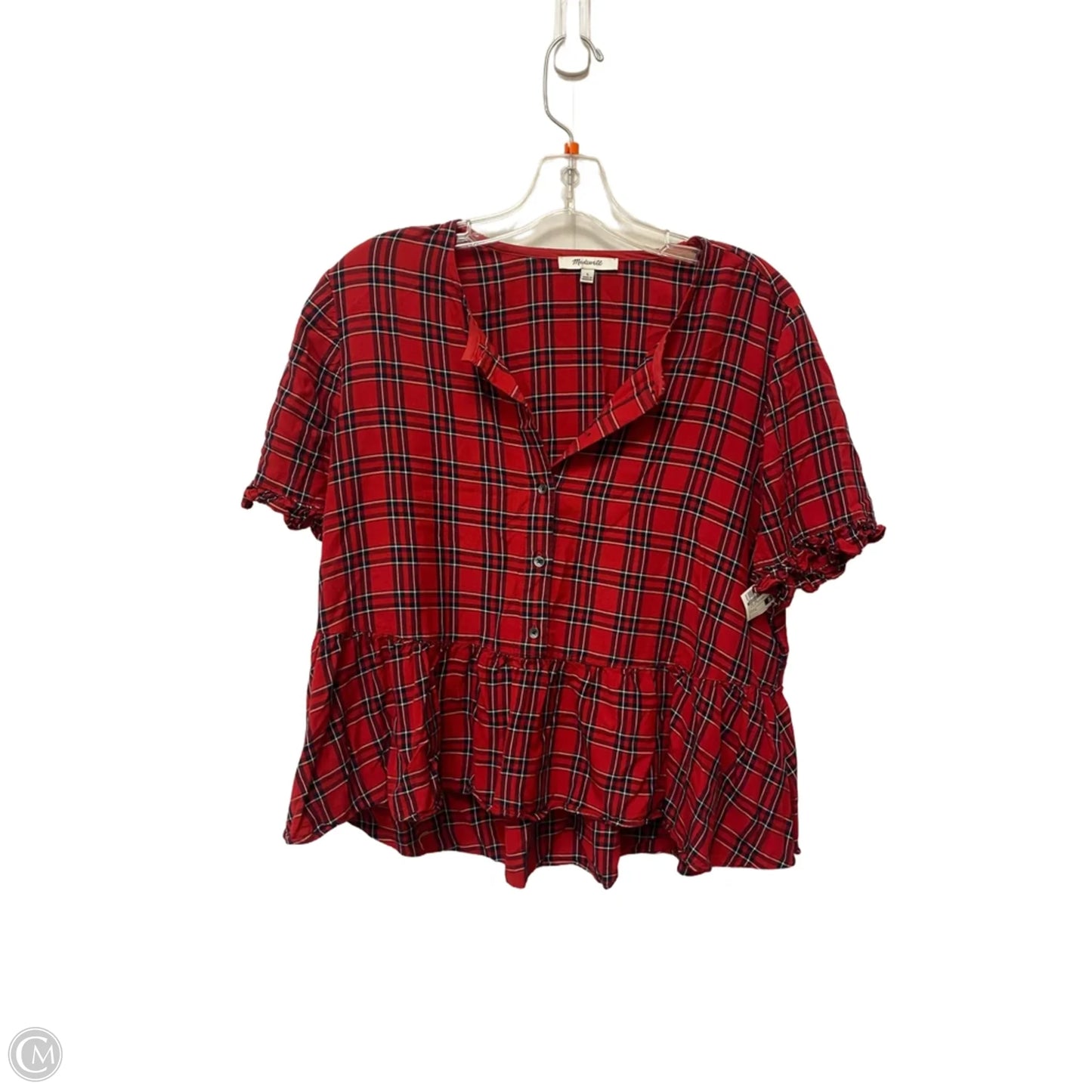 Top Short Sleeve By Madewell In Plaid Pattern, Size: L