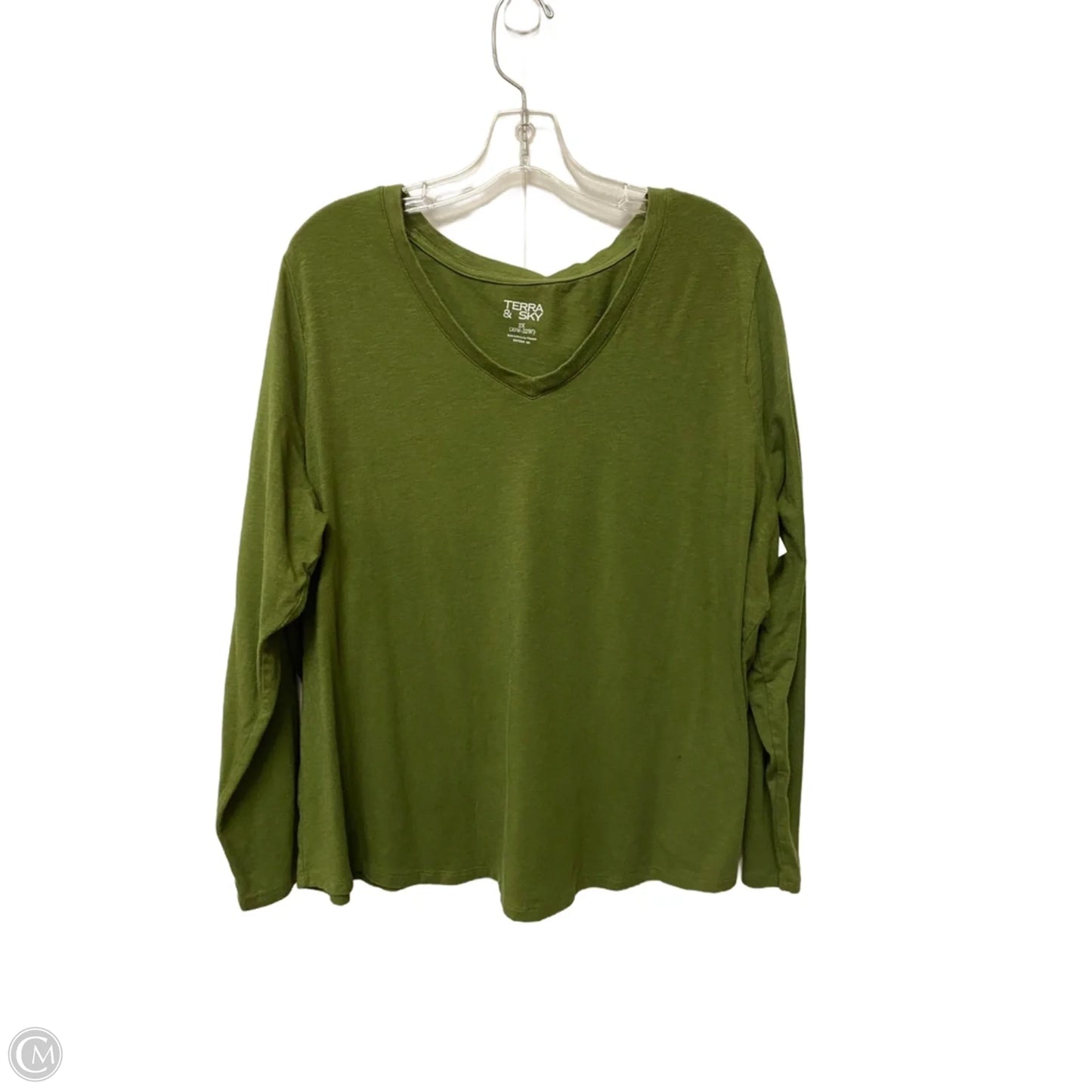 Top Long Sleeve Basic By Terra & Sky In Green, Size: 2x