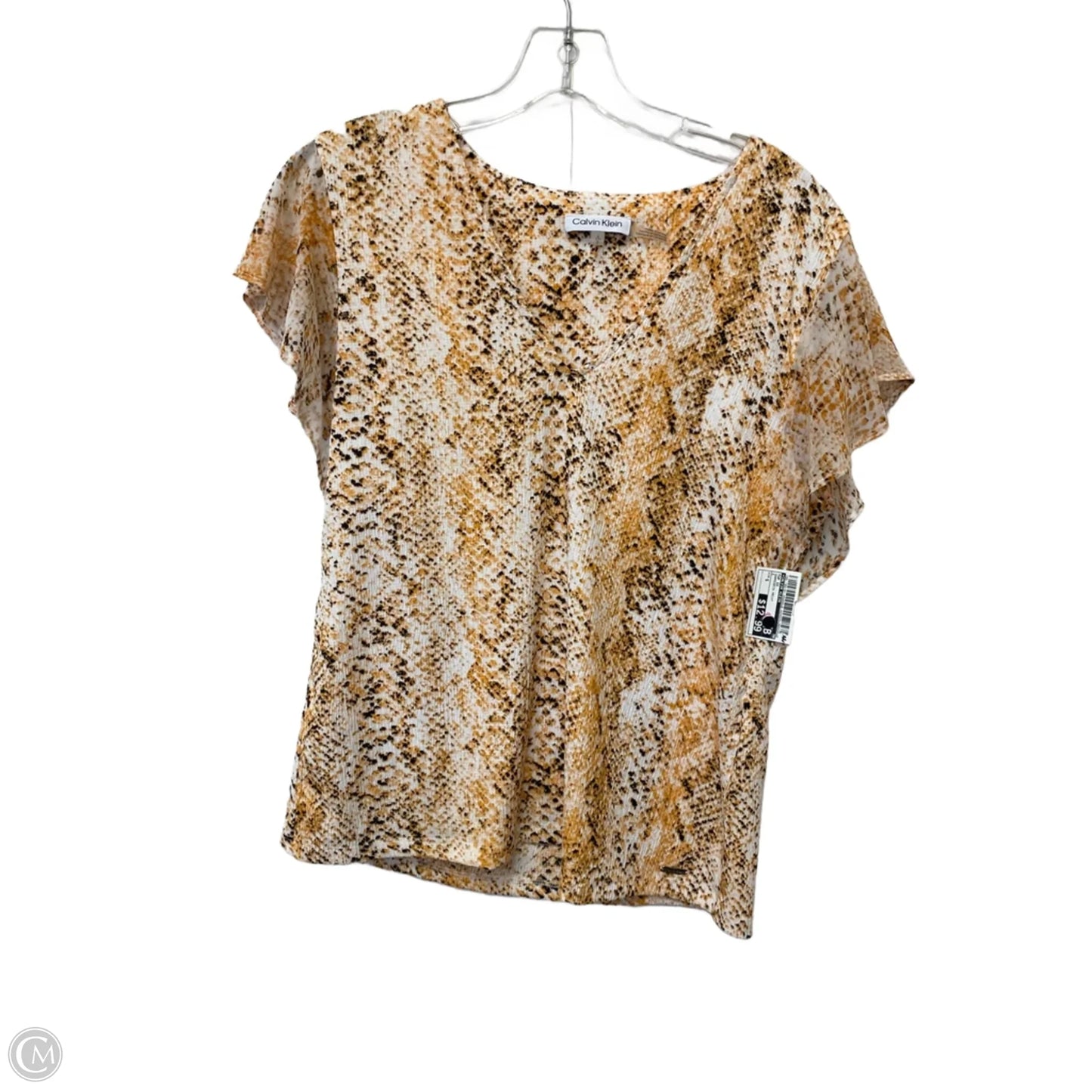 Top Short Sleeve By Calvin Klein In Snakeskin Print, Size: S