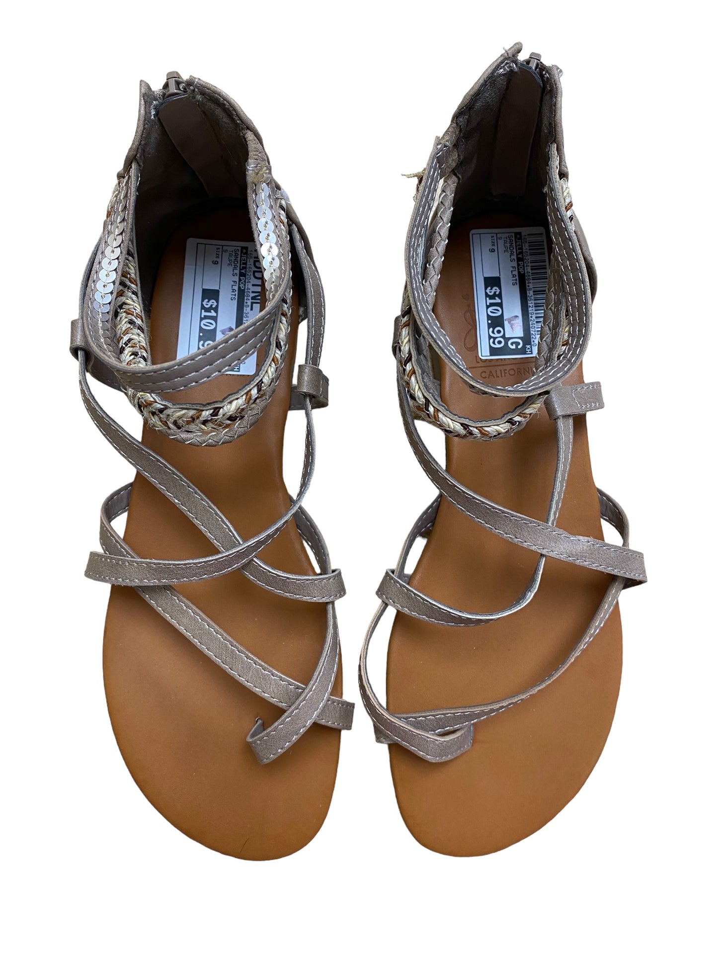 Taupe Sandals Flats Jelly Pop, Size 9