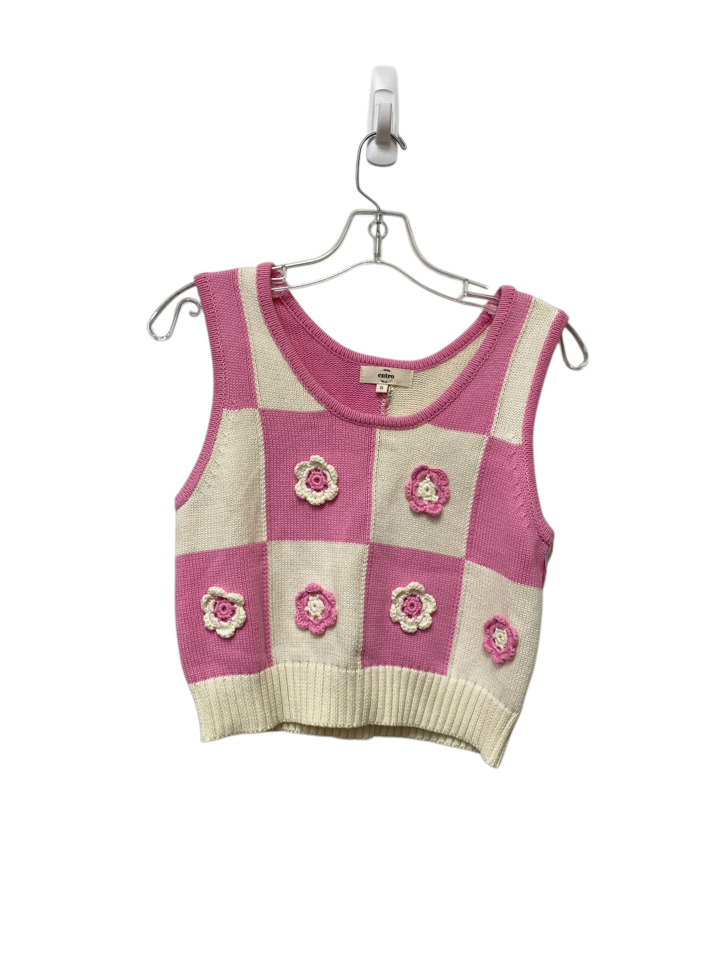 Vest Sweater By Entro In Cream & Pink, Size: S