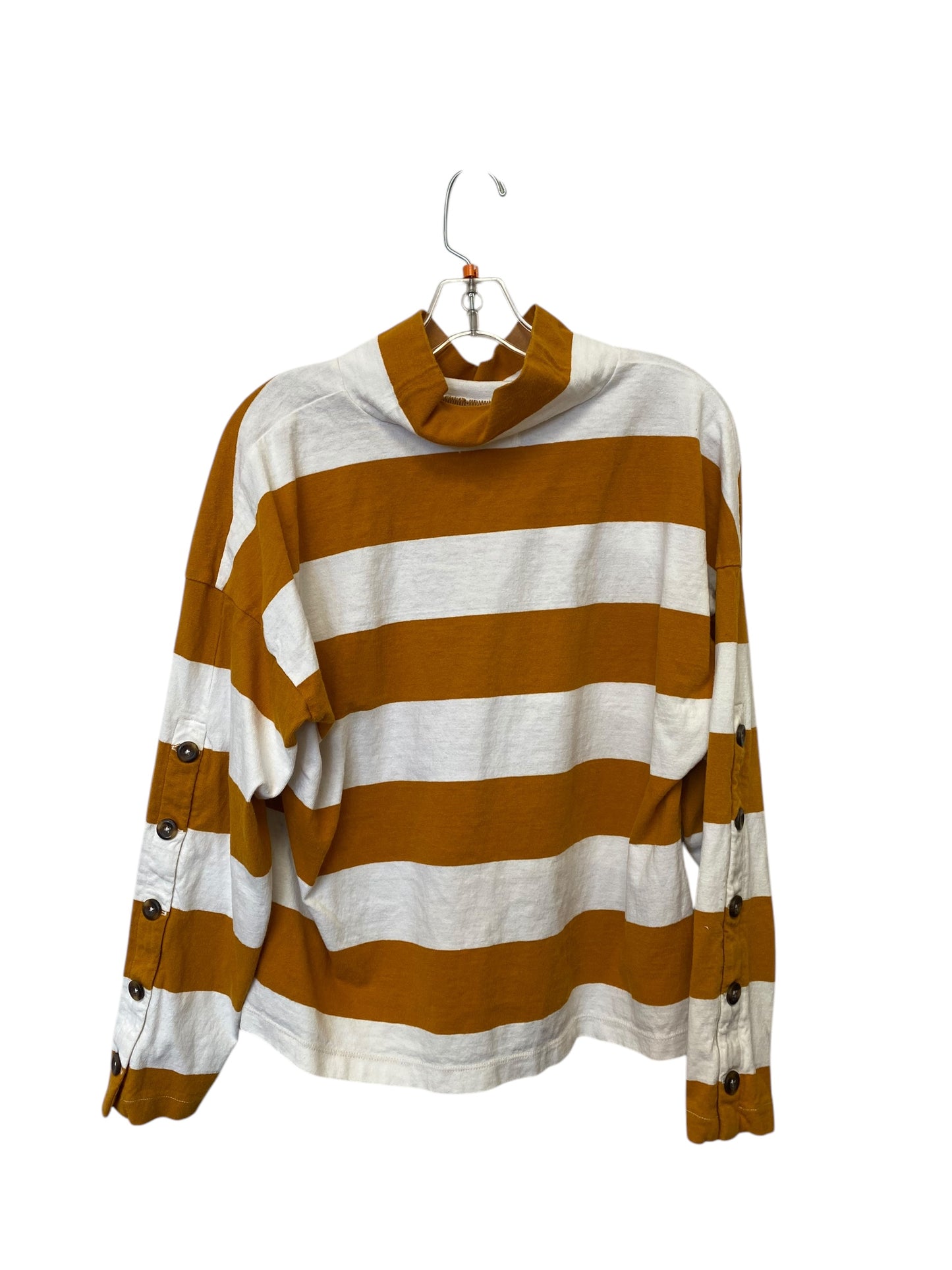 Top Long Sleeve By Madewell In White & Yellow, Size: L