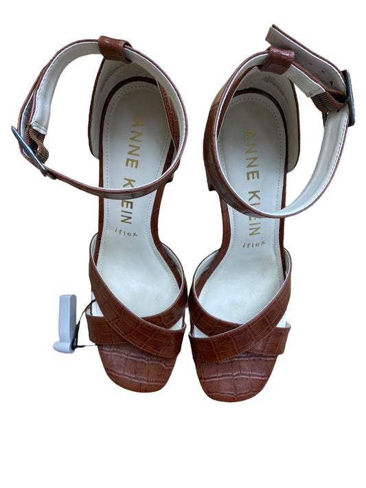 Brown Sandals Heels Block Anne Klein, Size 10