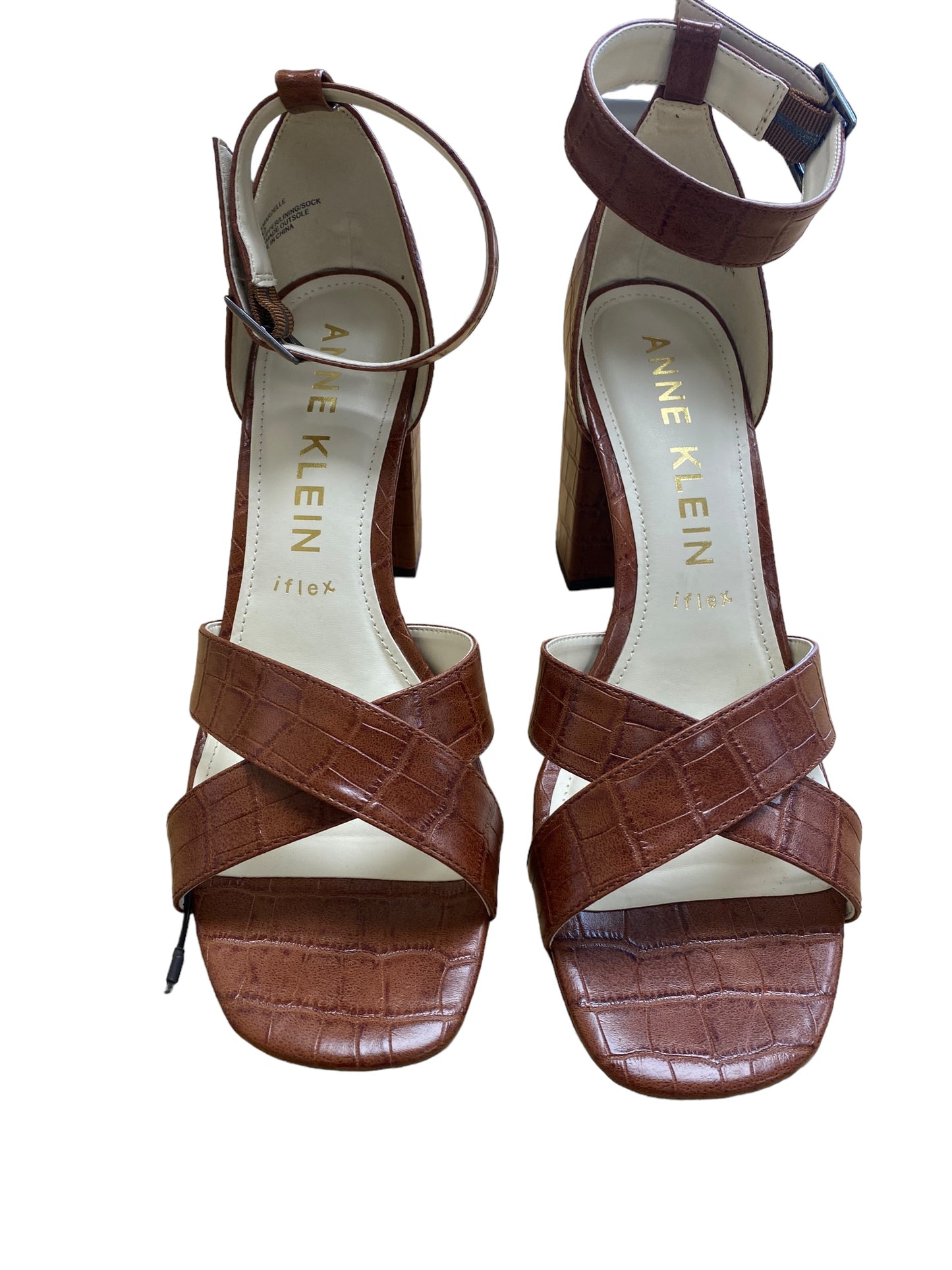 Brown Sandals Heels Block Anne Klein, Size 10