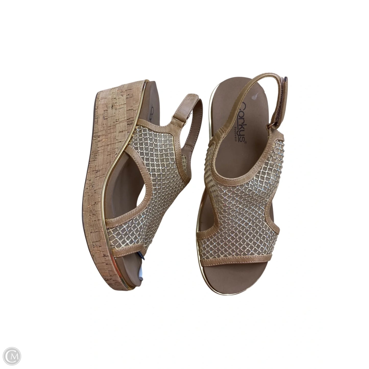 Shoes Heels Wedge By Corkys In Brown & Gold, Size: 9