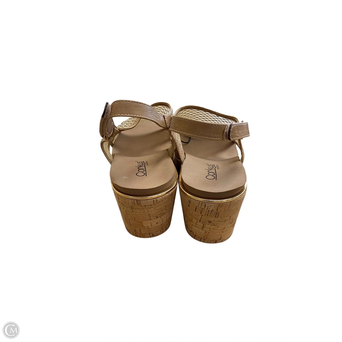 Shoes Heels Wedge By Corkys In Brown & Gold, Size: 9