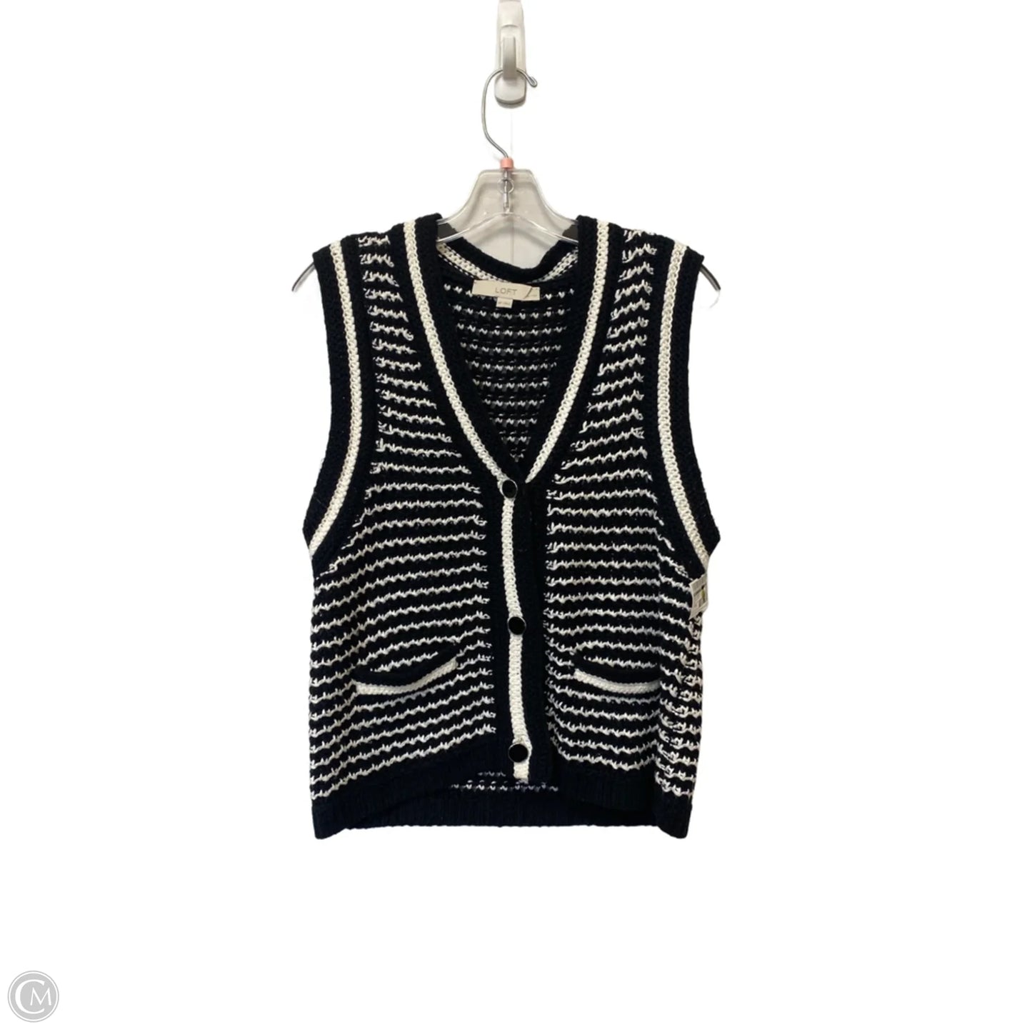 Vest Sweater By Loft In Black & White, Size: Mp