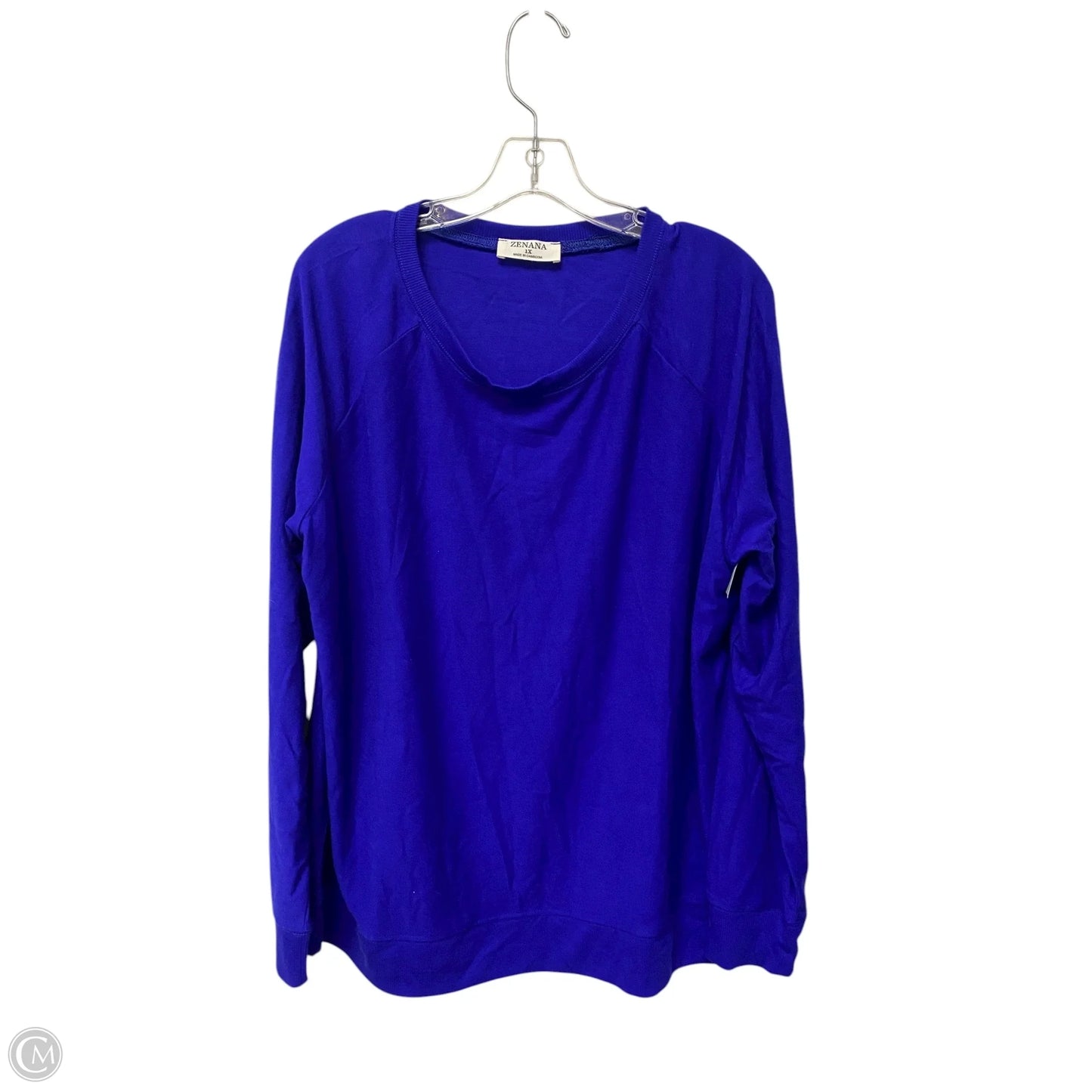 Top Long Sleeve Basic By Zenana In Blue, Size: Xl
