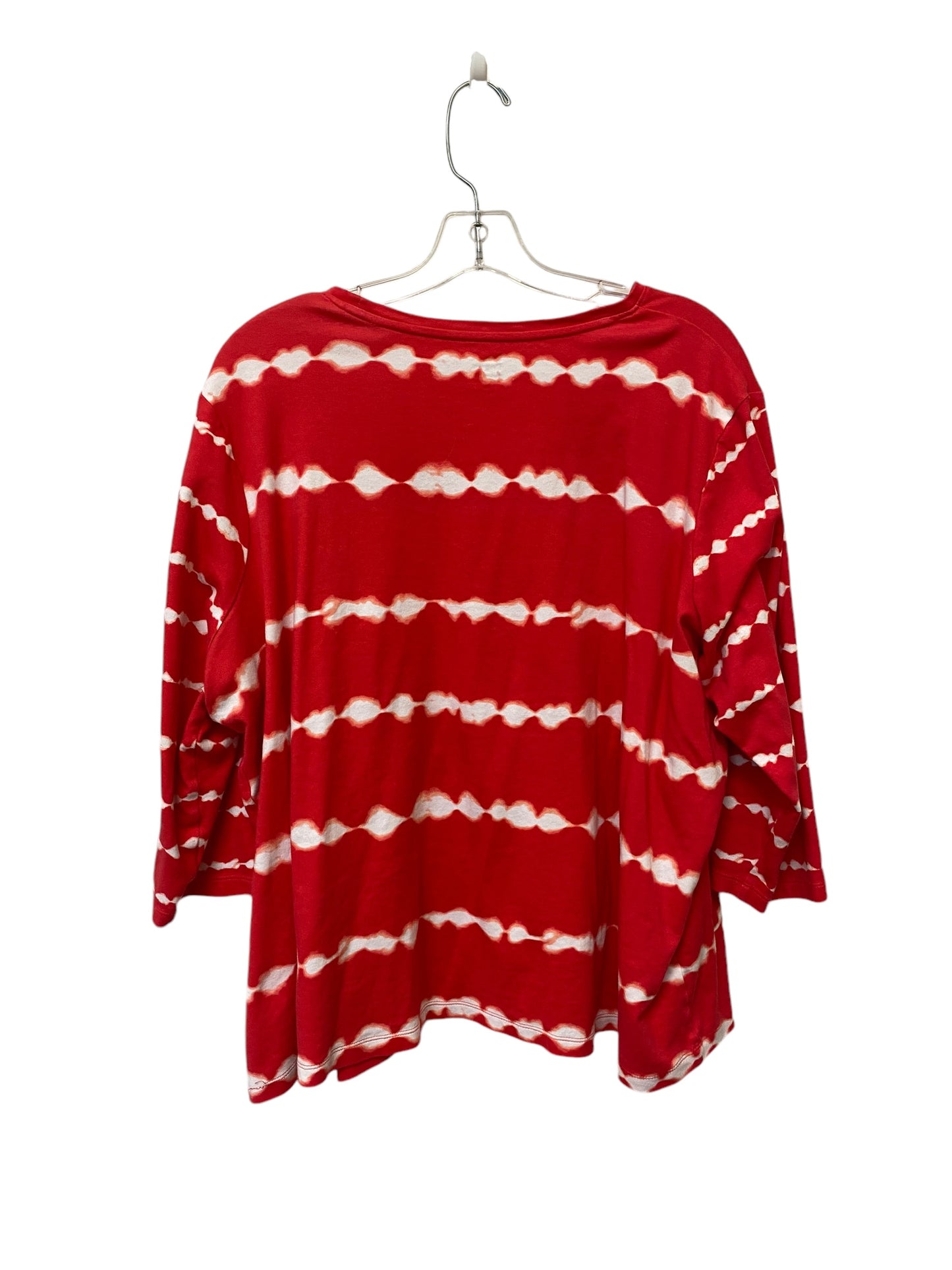 Top Long Sleeve By Kim Rogers In Red & White, Size: 2x