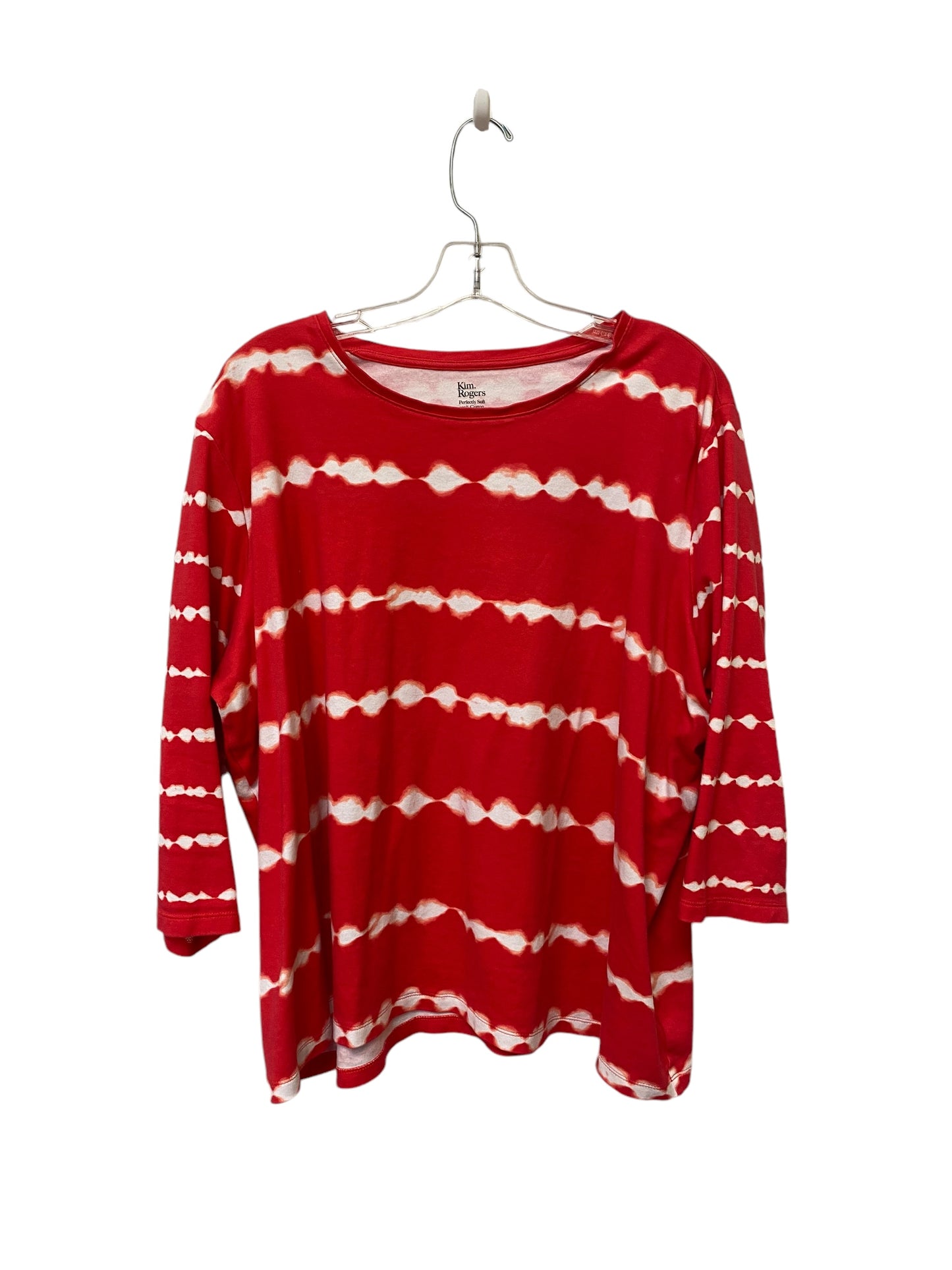 Top Long Sleeve By Kim Rogers In Red & White, Size: 2x