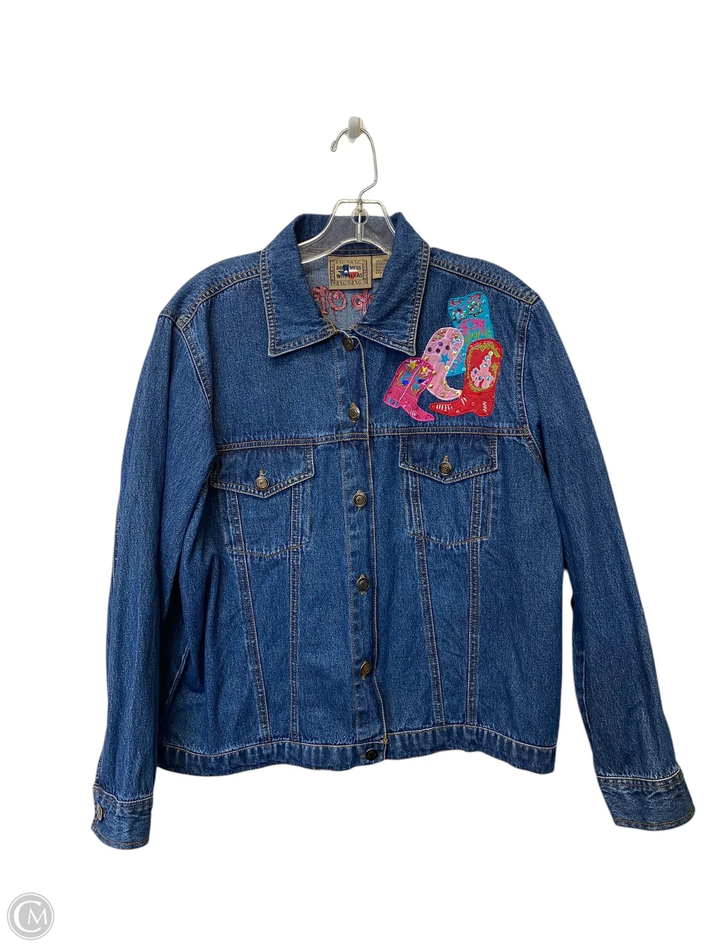 Jacket Shirt By Clothes Mentor In Blue Denim, Size: L