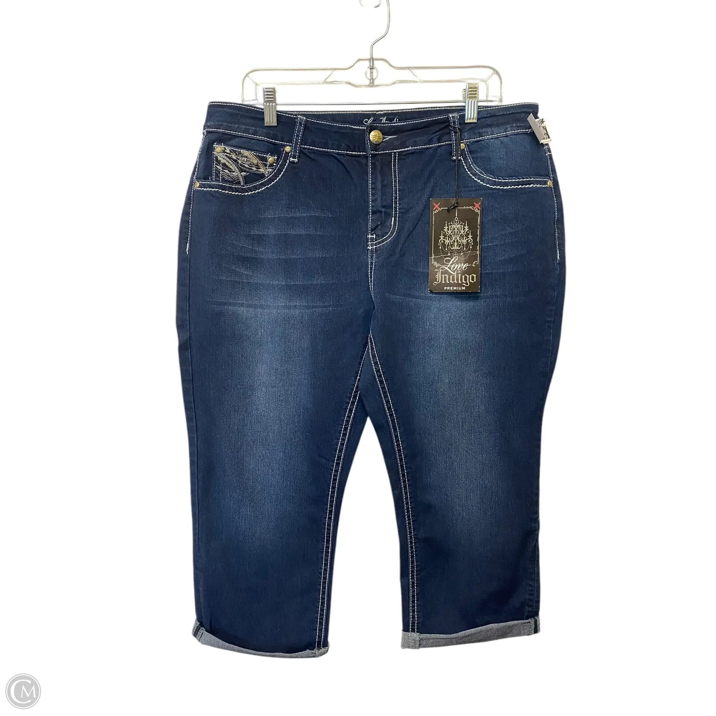 Jeans Cropped By Love Indigo In Blue Denim, Size: 16