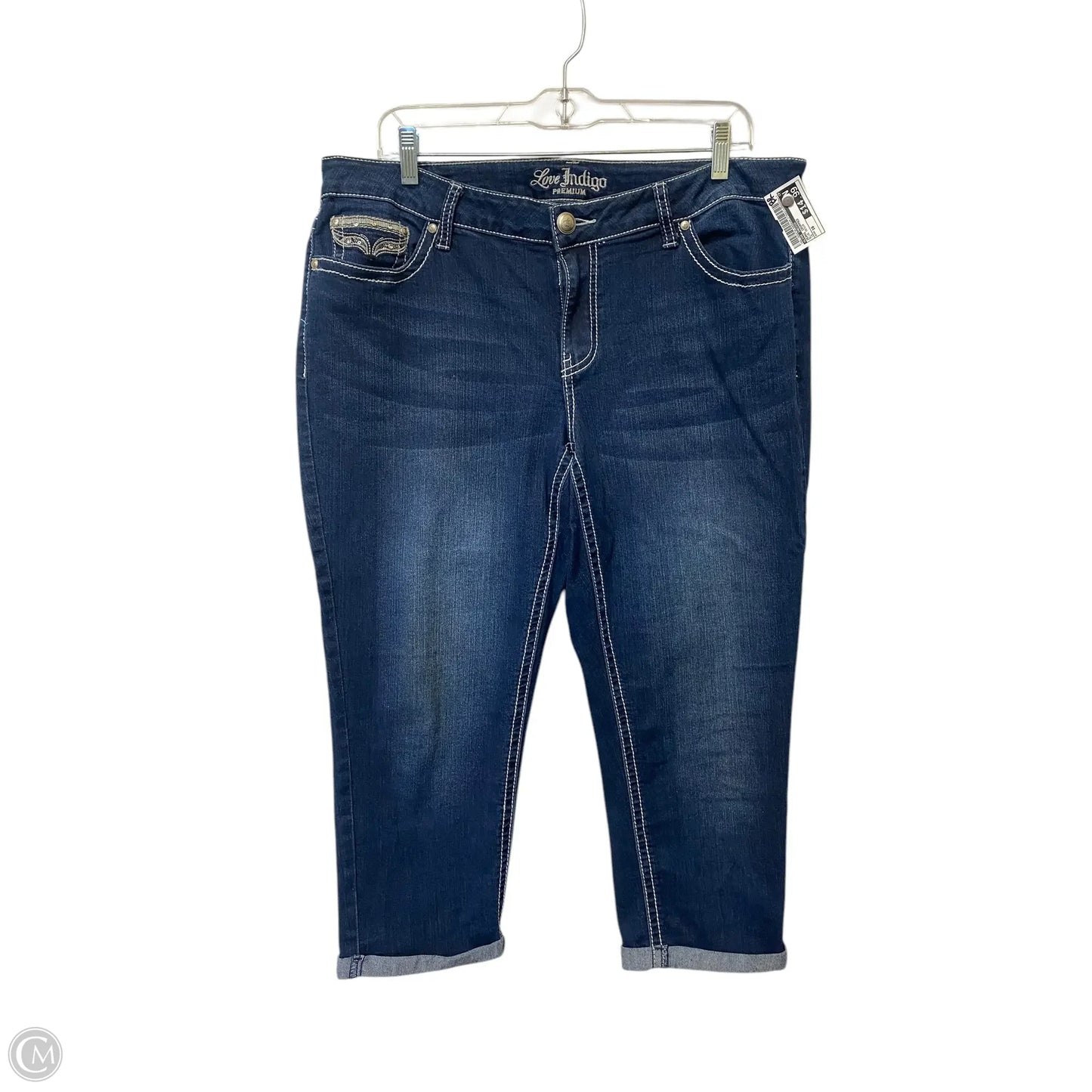 Jeans Cropped By Love Indigo In Blue Denim, Size: 16