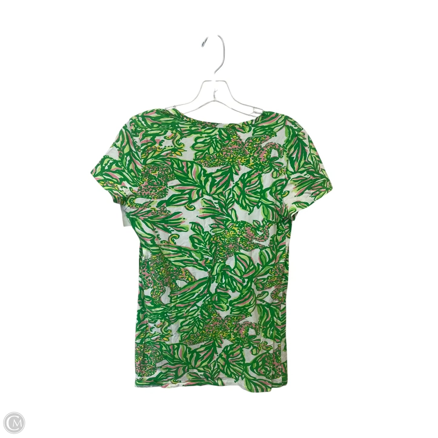 Top Short Sleeve Designer By Lilly Pulitzer In Green & Pink, Size: M