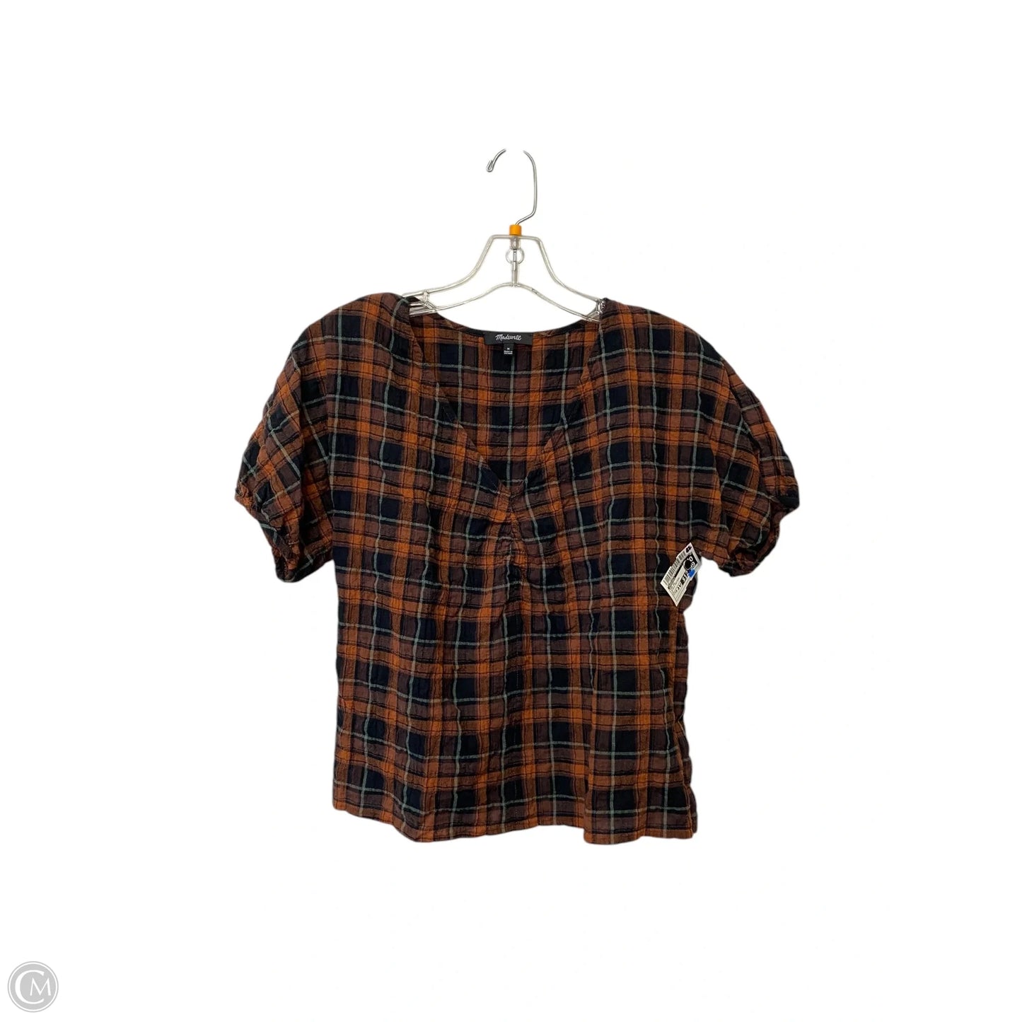 Top Short Sleeve By Madewell In Plaid Pattern, Size: M