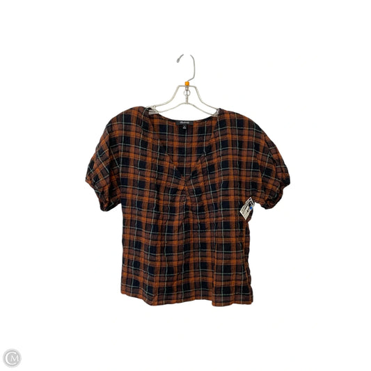 Top Short Sleeve By Madewell In Plaid Pattern, Size: M