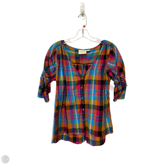 Top Short Sleeve By Maeve In Plaid Pattern, Size: S