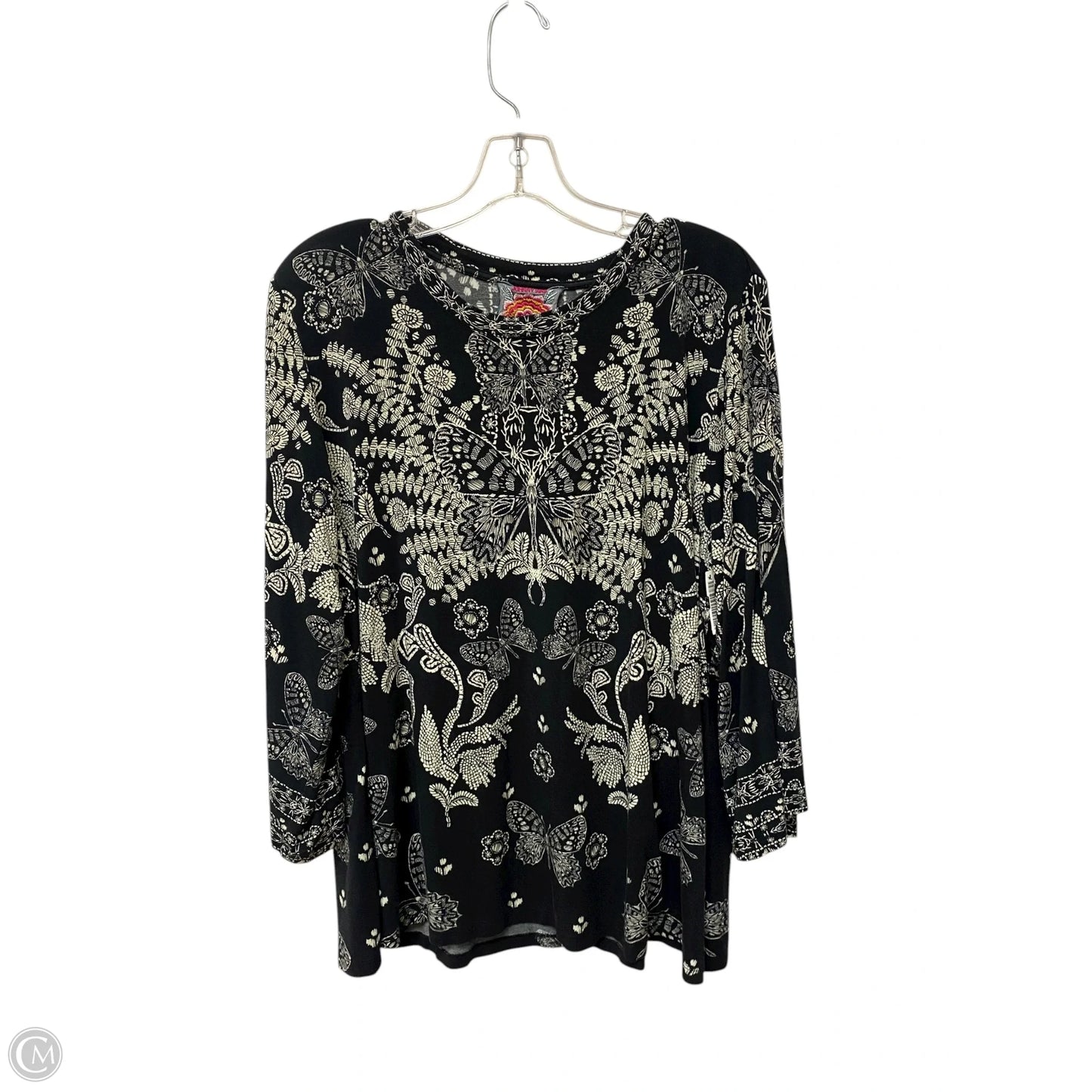 Top Long Sleeve By Johnny Was In Black & White, Size: Xxl