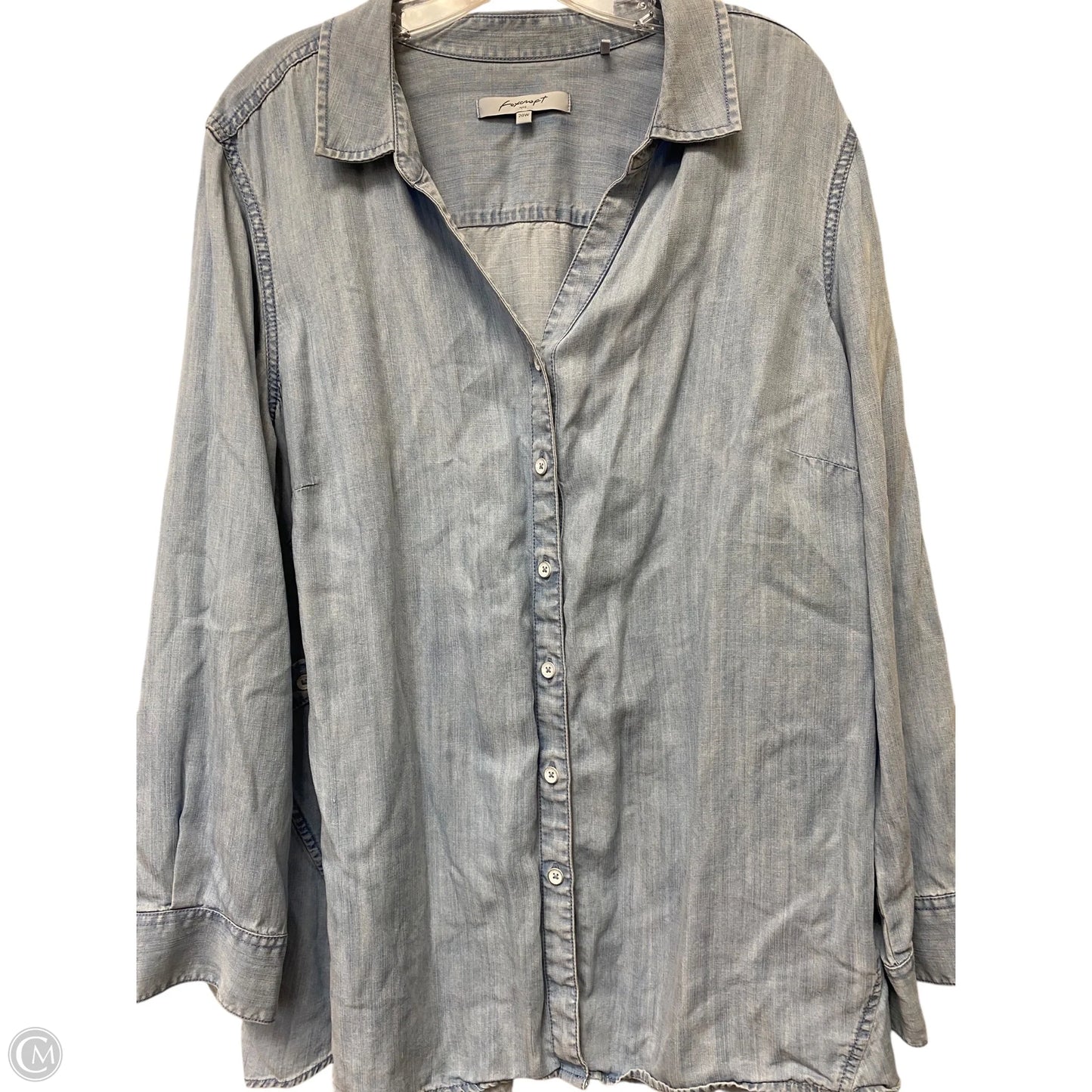 Top Long Sleeve Basic By Foxcroft In Blue Denim, Size: Xxl