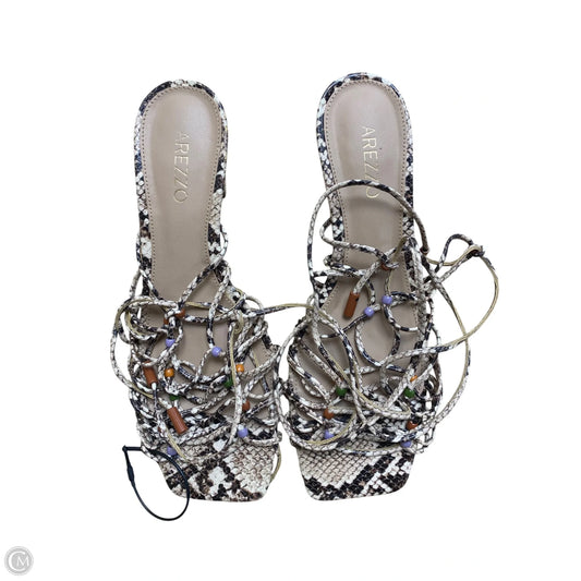 Sandals Heels Block By Cme In Animal Print, Size: 7.5