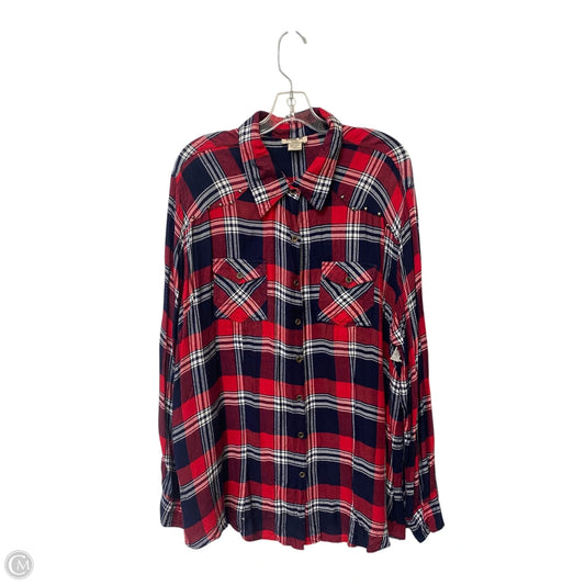 Top Long Sleeve By Cme In Plaid Pattern, Size: 2x