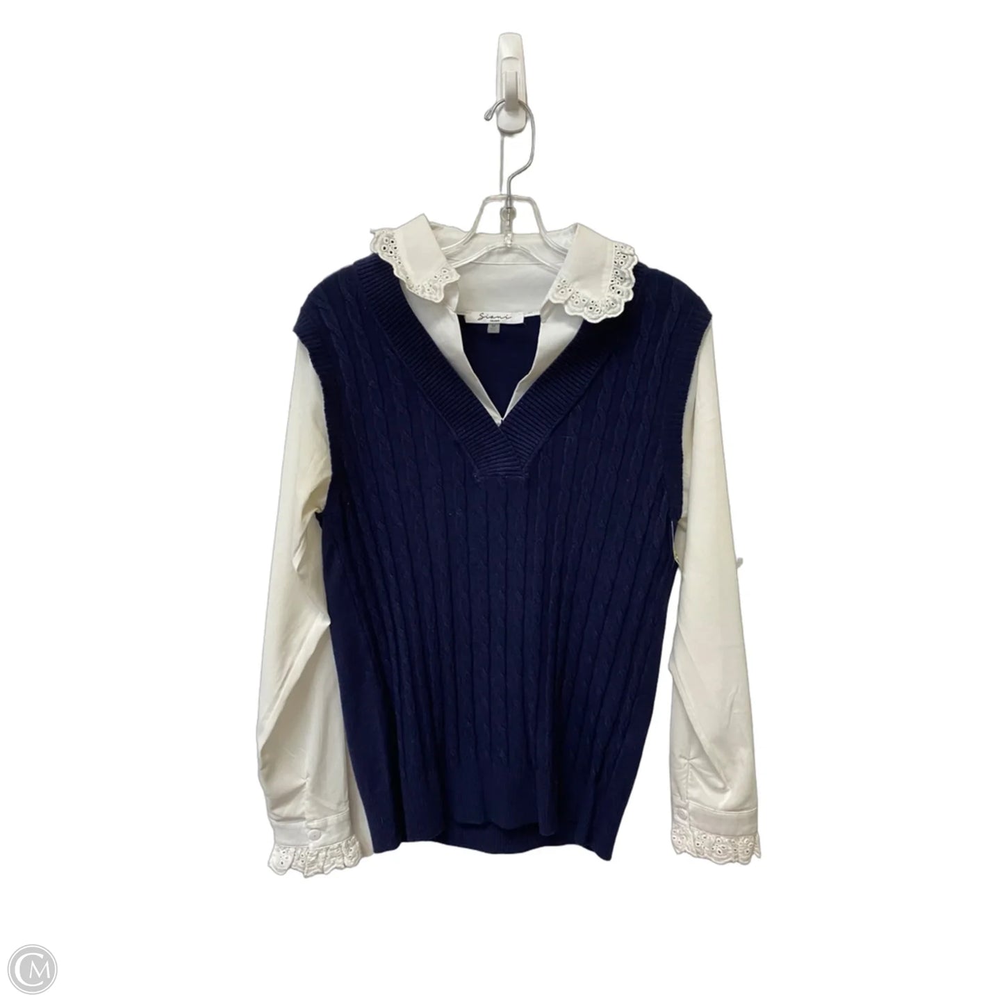 Top Long Sleeve By Sioni In Blue & White, Size: M