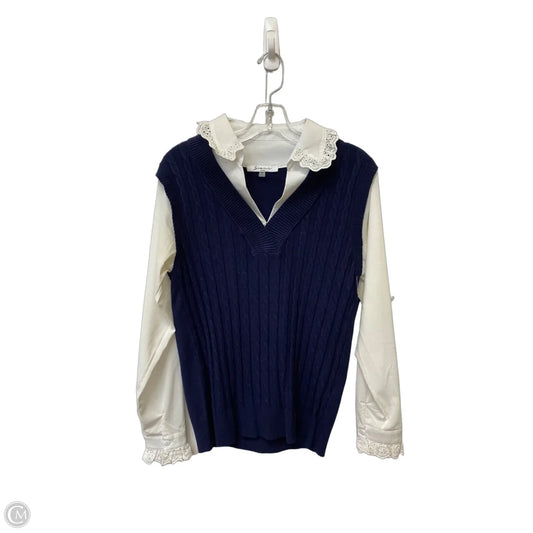Top Long Sleeve By Sioni In Blue & White, Size: M