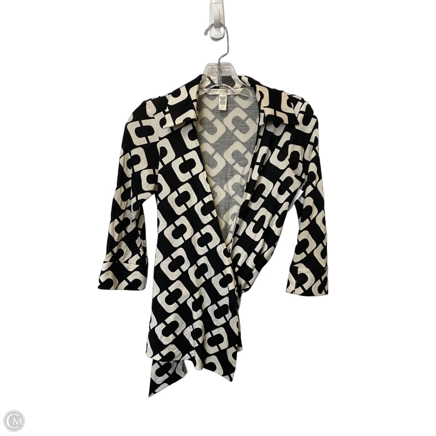 Top Short Sleeve Designer By Diane Von Furstenberg In Black & Cream, Size: 2